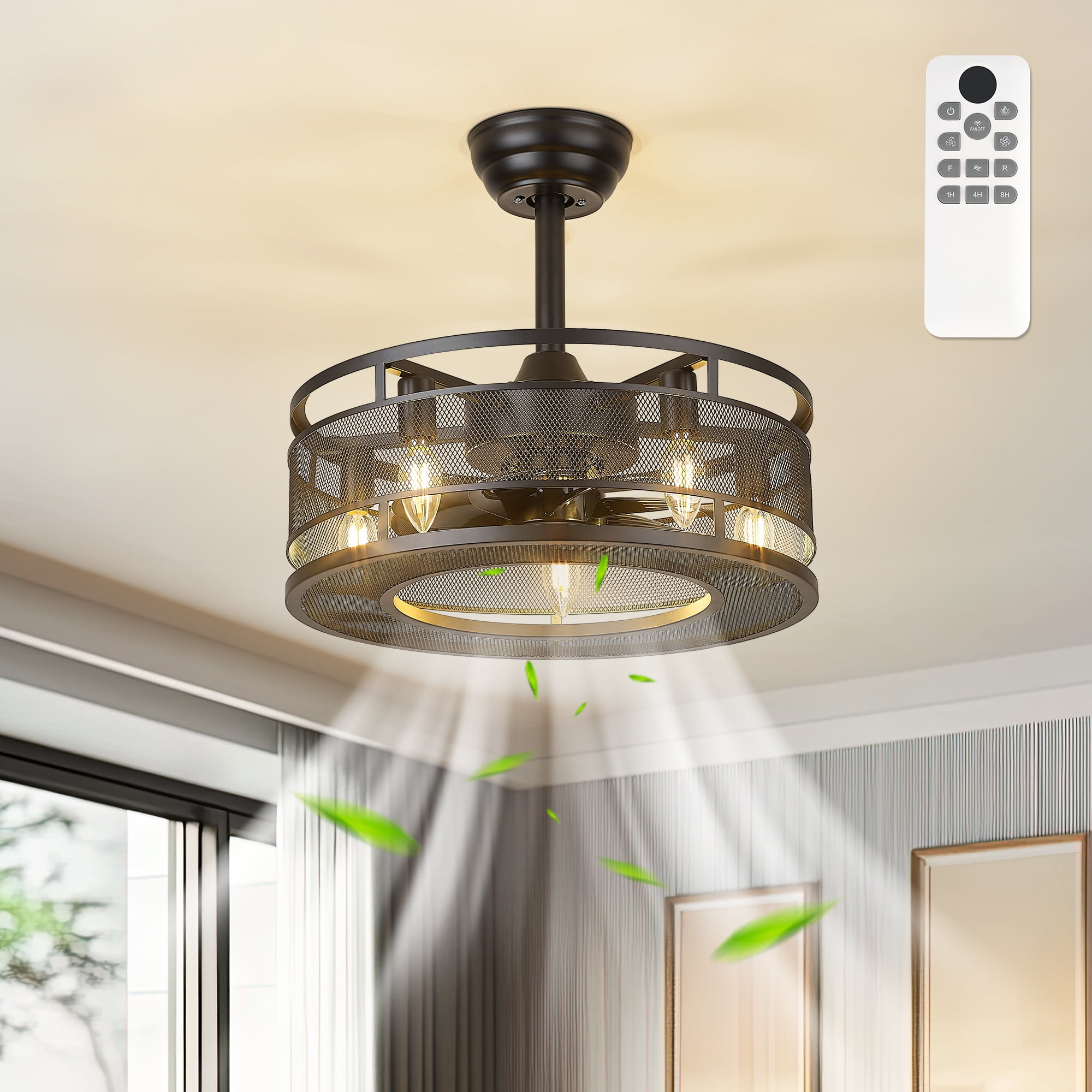 Ltmate 18-Inch Black Low Profile Ceiling Fan with Light, Indoor Use, 100-240V