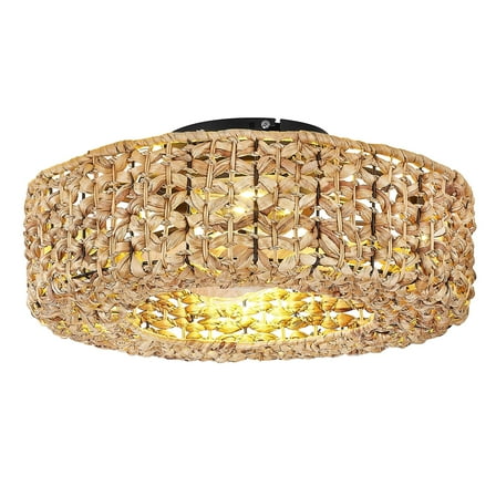 Ltmate 20 in. Indoor Rattan 100-240 V Flush Mount Farmhouse Rattan Cage Ceiling Fan with Light