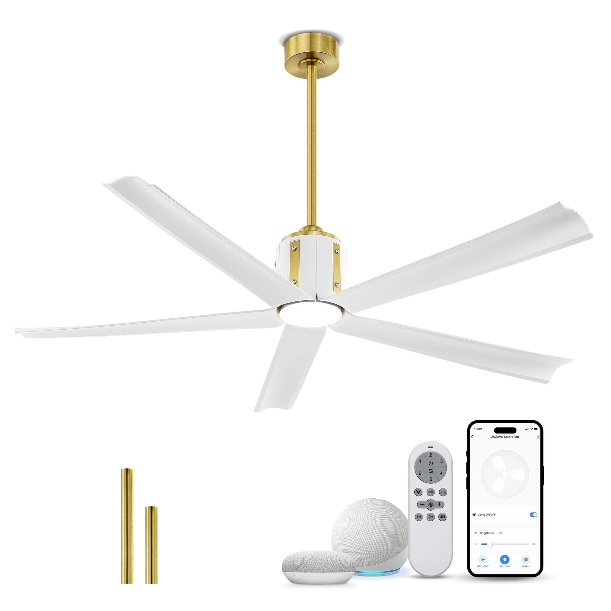 Ltmate 60" Smart Ceiling Fan with Light: Gold & White,Quiet DC Motor