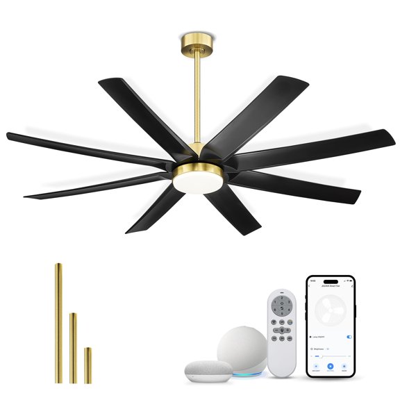 Ltmate 70 Inch Industrial Ceiling Fans with LED Lights and Smart Remote Control for Patios, Large Ceiling Fans with 6-Speed, Black and Gold