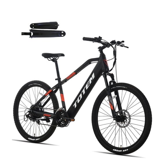Ltmate Volcano Electric Bike for Adults 27.5”, 500W Powerful Motor, Ebike 48V 11.6Ah Removable Integrated Lithium Battery, 21-Speed, Mechanical Locking Suspension Fork, Black and Orange
