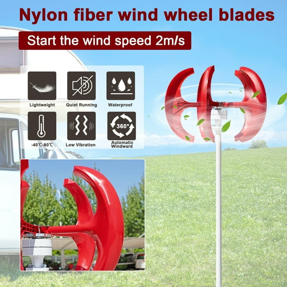 Ltoshu 1000W Wind Turbine Generator Kit - 12V/24V 5-Blade Lantern Style Wind Power Generator with Permanent Magnet Rotor, for Home, Farm, Solar Complementary Systems