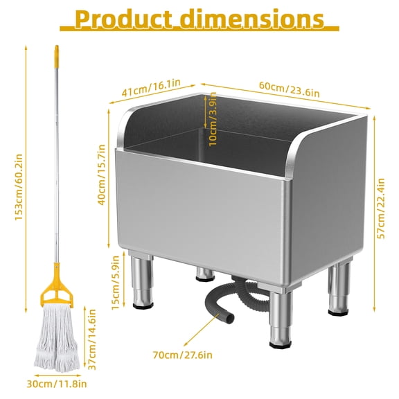 Ltoshu 23.6in Commercial Mop Sink - Thickened Stainless Steel Floor Utility Basin with Detachable Mop for Laundry/Restaurant/Garage/Home