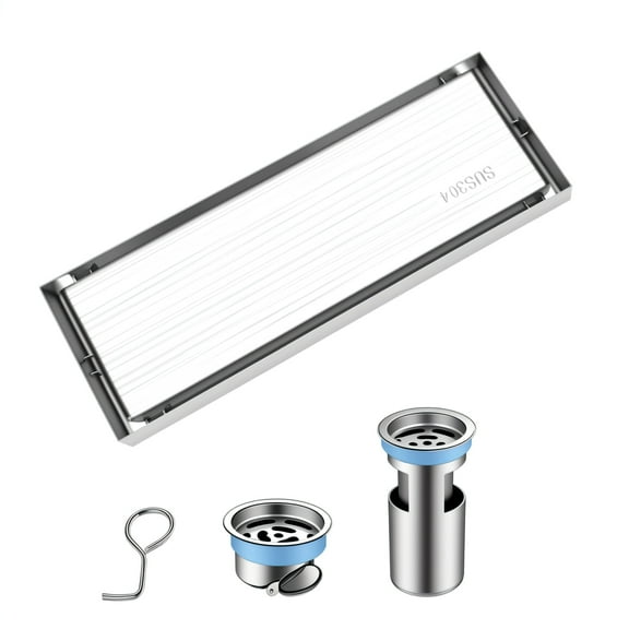 Ltoshu 47 Inch Linear Shower Drain - Brushed Nickel 304 Stainless Steel, Odor-Proof Invisible Drain with Double-Side Drainage, Anti-Clog for Bathroom/Shower Room