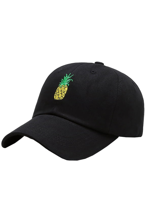 Baseball Cap for Men Women Pineapple Embroidered Solid Color Dad Hat,Soft Cotton Adjustable Curved Brim Sun Protection Visor Cap,Fashion Casual Streetwear Headwear Unisex Black One Size