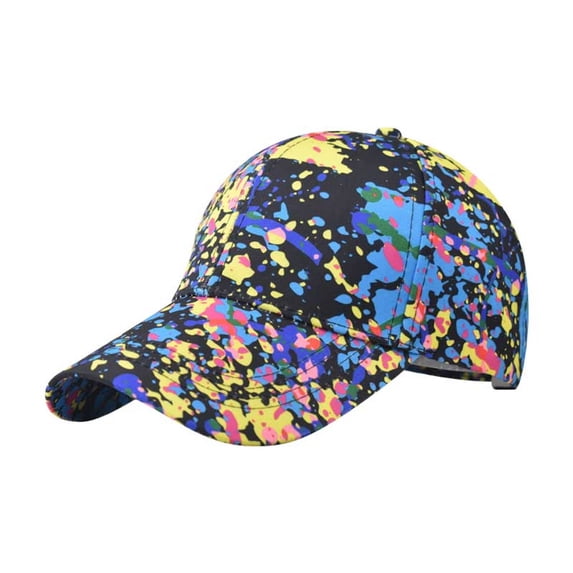 Ltpwer Baseball Cap for Men Women Summer Colorful Paint Splatter Graffiti Print Mesh Trucker Hat,Classic Polyester Adjustable Curved Brim Sunscreen Cap,Trendy Neutral Streetwear Hat Black One Size
