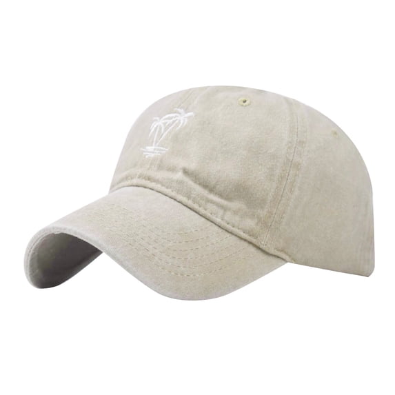 Ltpwer Baseball Cap for Men Women,with Palm Tree Embroidery,Washed Distressed Vintage Style Cotton Dad Hat,Curved Brim & Adjustable Closure for Beach,Summer,Casual & Retro Outfits Beige One Size