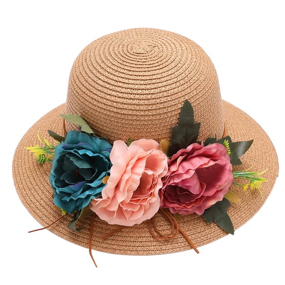 Ltpwer Beach Sun Straw Hats for Women Panama Fedora Hat Large Wide Brim Visor Hats Upf 50+ Uv Sun Protection Floppy Sun Hat for Summer Beach Cap Foldable Packable Roll Up Cap Woven Straw Hat Khaki