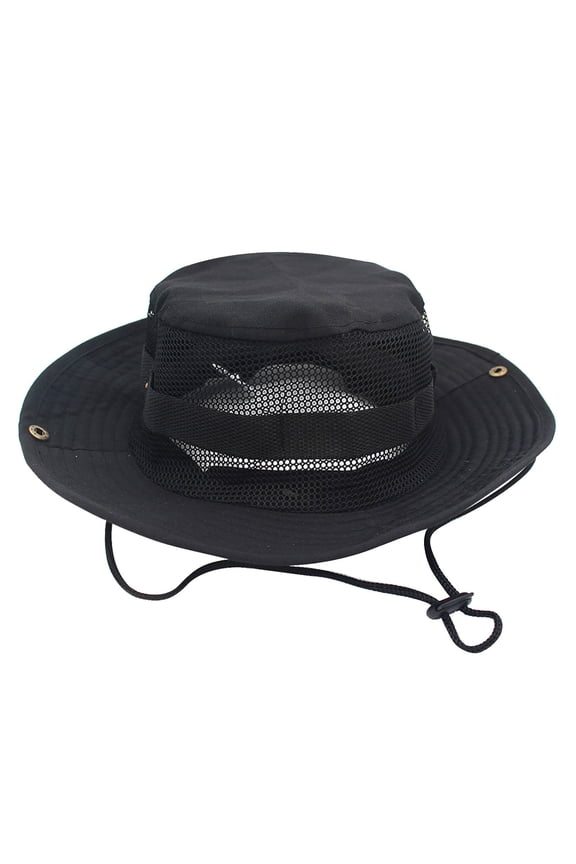 Boonie Hats for Men,Camo Floppy Hat,Wide Brim Tactical Sun Hat with Neck Strap,Breathable Mesh,Multi-Color,Ideal for Hunting,Fishing,Military,Hiking & Outdoor Work BK2 L