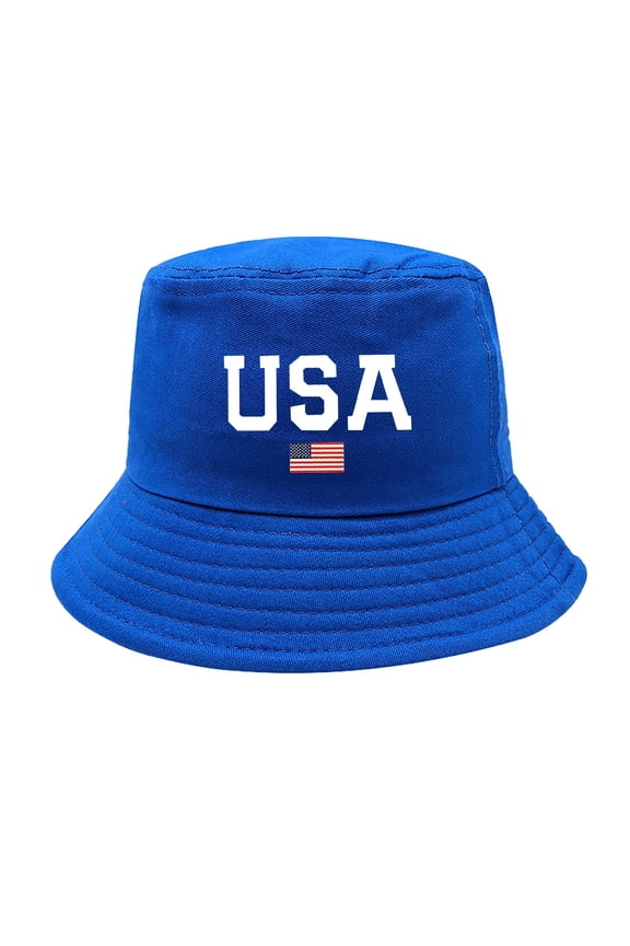Bucket Hat for Men Women,USA Embroidered Sun Hat with American Flag Patch,Patriotic Wide Brim Cotton Hat,Ideal for Independence Day,Summer Beach Trips & Outdoor Events Blue One size
