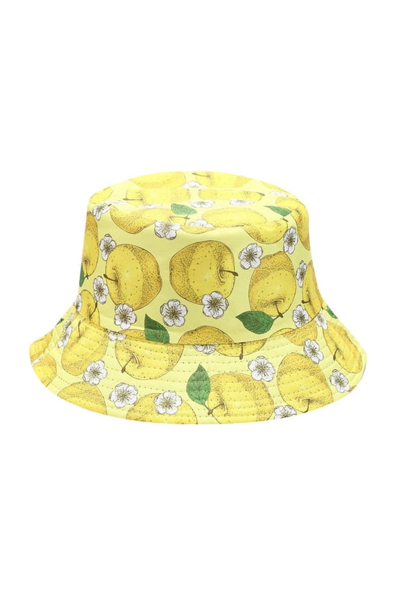Bucket Hats Unisex Reversible Double-Side Wear Fisherman Cap,Cute All Over Fruit Print Packable Summer Sun Headwear,Hat for Men Women Teens Beach Travel Fishing Daily Yellow One Size