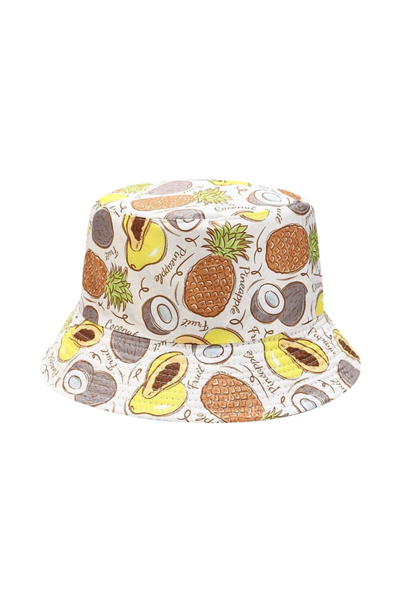 Bucket Hats Unisex Reversible Double-Side Wear Fisherman Cap,Cute All Over Fruit Print Packable Summer Sun Headwear,Hat for Men Women Teens Beach Travel Fishing Daily Grey One Size