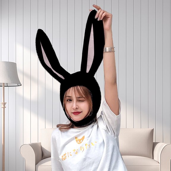 Ltpwer Bunny Hat Cute Rabbit Ears Costume Funny Party Plush Hood,Plush Animal Head Cover,Rabbit Costume Hats,Dress‑Up Funny Novelty Holiday Party Hat for Easter Christmas Unisex Black One Size