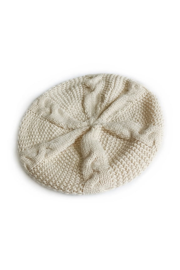 Cable Knit Beret Hat for Women,Textured Knitted Beanie Cap,Wool-Like Fabric Solid Color Winter Headwear for Fall Winter,Casual Outings,Street Style,Coffee Dates,Outdoor Walks Beige One size