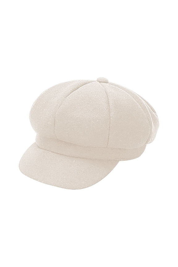 Cotton Blend Newsboy Cap for Women,Baker Boy Hat,Short Brim Cabbie Hat,Solid Color Soft Warm Winter Headwear,for Fall Winter Outings,Street Style,Casual,Brunch Dates,City Walks White One size