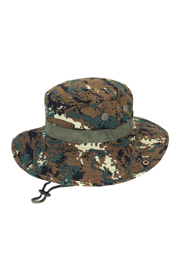 Digital Camo Print Boonie Hat,Wind Cord Adjustable Outdoor Bucket Cap,Wide Brim UV Block Fishing Sun Hat,Jungle Safari Basin Hat,for Field Exploration,Hunting Wilderness A4/Camouflage One Size