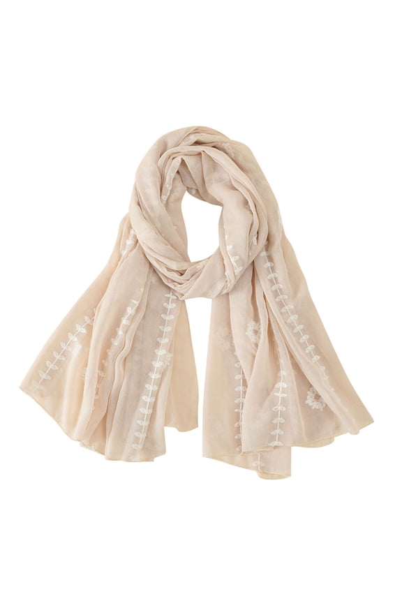 Embroidered Cotton Linen Scarf for Women,Boho Floral Print Shawl,Summer Wrap,Versatile Scarf for Everyday Wear,Beach Cover-Up,Casual Outings,Office,Travel,Festival Beige One size