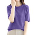 thumbnail image 1 of Ltpwer Fall Sweater for Women Trendy Short Sleeve Knit Shirts Casual Loose Ribbed Neckline Crewneck Tops Solid Color Elastic No See-Through Pullover Business Outfits D S, 1 of 2