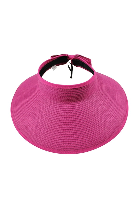 Foldable Wide Brim Sun Visor Hat for Women,Packable Straw-Style Open Top Cap,Multi-Color Options Summer Accessory for Beach,Poolside,Vacation,Travel,Outdoor Activities Hot Pink One size
