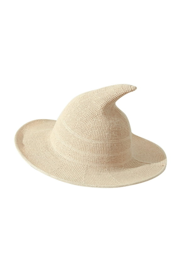 Halloween Knitted Pointed Witch Hat Unisex Wide Brim Spire Solid Color Foldable Accessory Multi-Color Option for Fall Masquerade Cosplay Party Street Photoshoot Themed Event White One Size