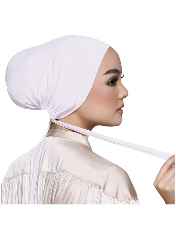 Hijab Undercap for Women,Undercaps for Hijab No Slip,Modal Solid Hijab Caps,Tie-Back Stretch Muslim Inner Scarf Hat,Adjustable Tie Closure Head Turban for Daily Wear Islamic Use
