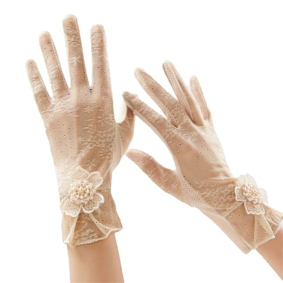 Ltpwer, Lace Sun Protection Gloves for Women, Floral Mesh Full Finger Gloves, UV Blocking Driving Gloves, Thin Sheer Hand Covers, for Summer, Outdoor, Commuting, Wedding, Tea Party