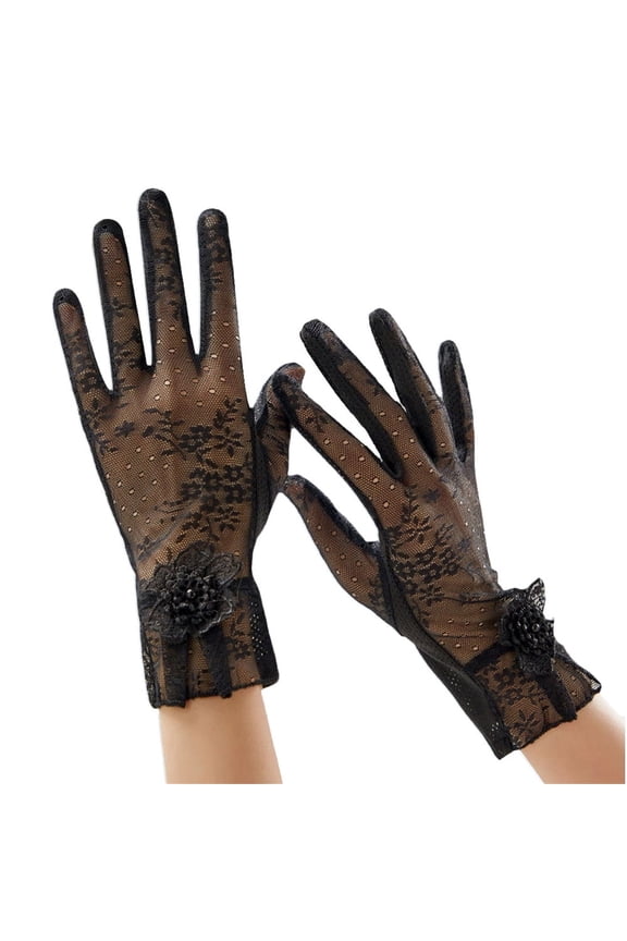 , Lace Sun Protection Gloves for Women, Floral Mesh Full Finger Gloves, UV Blocking Driving Gloves, Thin Sheer Hand Covers, for Summer, Outdoor, Commuting, Wedding, Tea Party