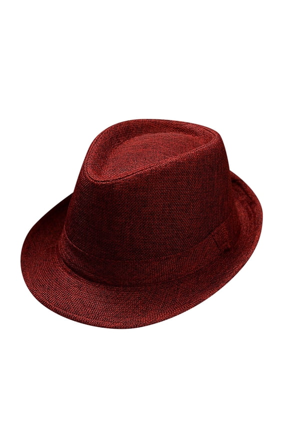 Linen Blend Fedora Hat for Men Women,Solid Color Short Brim Summer Hat,Multi-Color Options Headwear for Beach Vacations,Casual Outings,Street Style,Music Festivals,Outdoor Events Red One size