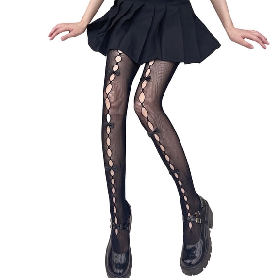 Ltpwer, Lolita Tights for Women, Sheer Mesh Cutout Pantyhose with Bows, Gothic Harajuku See Through Stockings, Y2K Hollow Leggings, Summer JK Cosplay, Daily, Outfit Accessory for Girls F One size