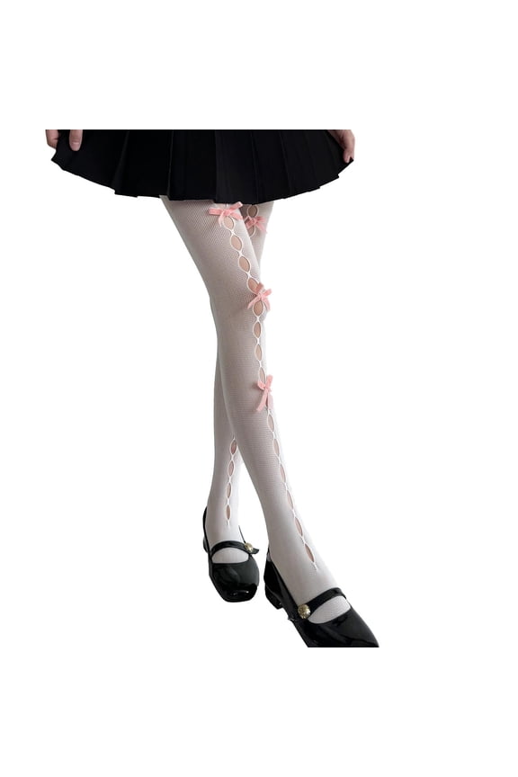 , Lolita Tights for Women, Sheer Mesh Cutout Pantyhose with Bows, Gothic Harajuku See Through Stockings, Y2K Hollow Leggings, Summer JK Cosplay, Daily, Outfit Accessory for Girls I One size