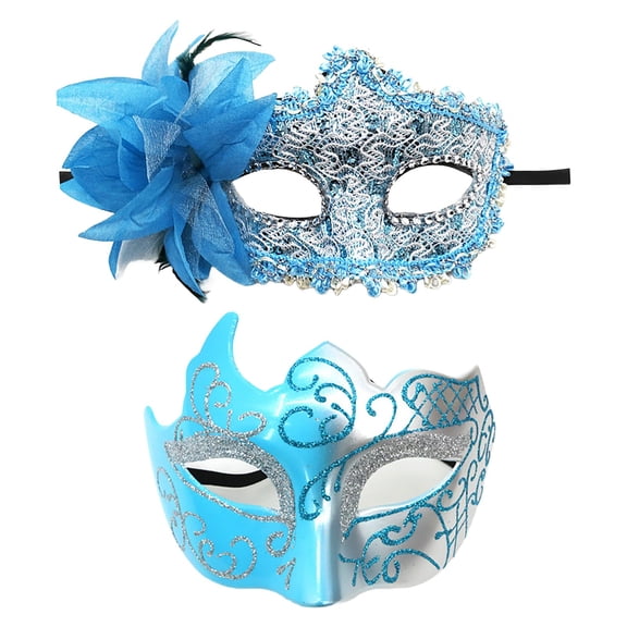Ltpwer Masquerade Mask for Couples Men Women,Venetian Lace & Feather Decorated Half-Face Mask,Multi-Color,Ideal for Halloween Parties,Mardi Gras,Costume Balls & Themed Event Dark Blue One Size