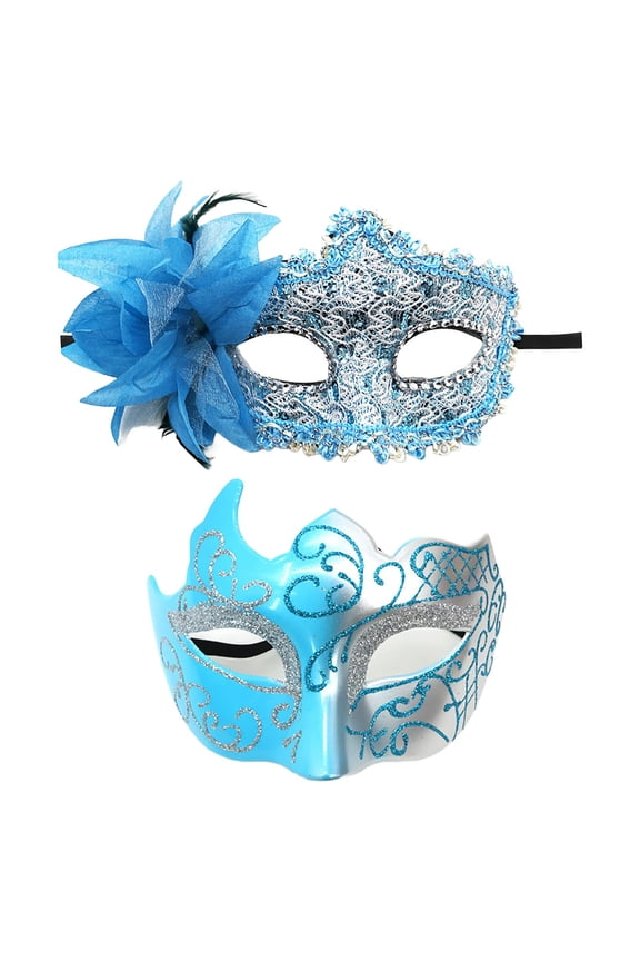 Masquerade Mask for Couples Men Women,Venetian Lace & Feather Decorated Half-Face Mask,Multi-Color,Ideal for Halloween Parties,Mardi Gras,Costume Balls & Themed Event Dark Blue One Size