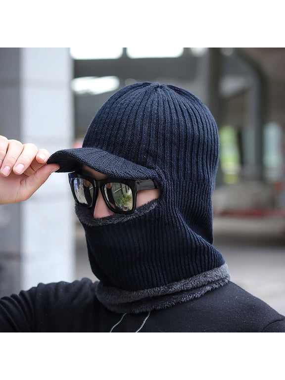 Men Beanie,Visor Beanie,Winter Knit Hat,Lined Thick Ribbed Newsboy Cap,Cold‑weather Hat,for Men Daily Commute,Urban Street Walking Skiing,Snow Shoveling,Hiking,Dads Gifts Navy One Size