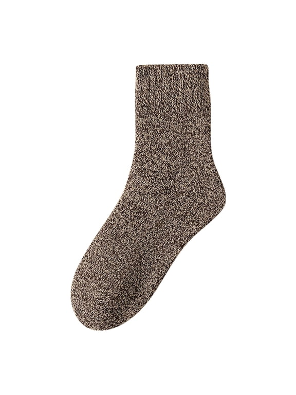 Men Crew Socks,Thick Thermal Marled Wool Mid Calf Socks for Women,Ribbed Elastic Cuff Warm Knit Casual Socks,Soft Cozy Fall Winter Daily Walking Outdoor Cold Weather Socks Coffee One Size 1Pc