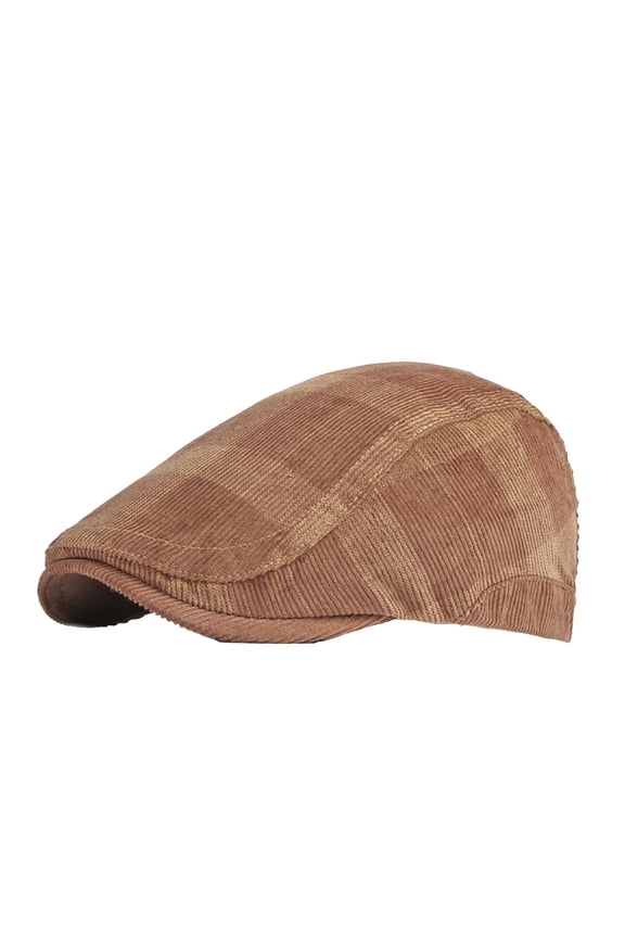 Men's Flat Cap,Corduroy Plaid Newsboy Hat,Boston Scally Caps,Classic Ivy Style,Soft Breathable Fabric,Multi-Color for Casual Wear,Office Commutes,Weekend Trips & Vintage Fashion Khaki One Size