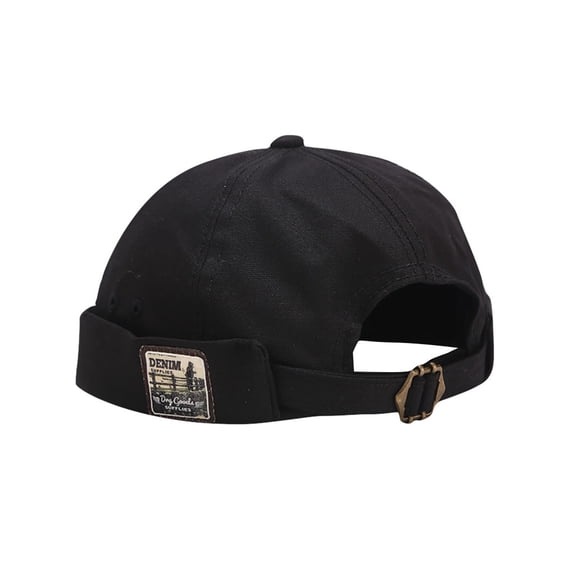 Ltpwer Mens Brimless Skullcap Retro Rolled Cuff Sailor Cap,Vintage Denim Patch Adjustable Buckle Docker Beanie Hat,Breathable No Visor Worker Cap for Men Women Hip Hop Street Hat Black One size