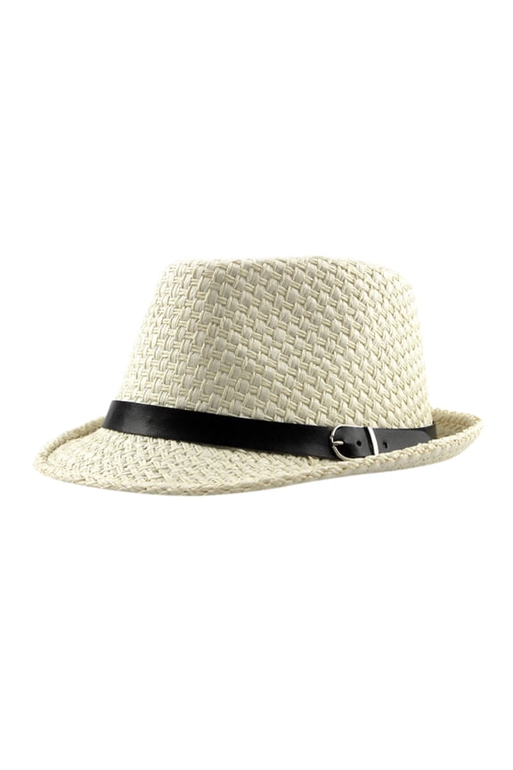 Mens Straw Fedora Hat Sun Uv Protection 1920S Short Brim Felt Panama Cap with Strap Bucket Hat Cuban Packable Straw Hat 1920S Party Accessories Foldable Sun Cap Wide Brim Fedora Beige