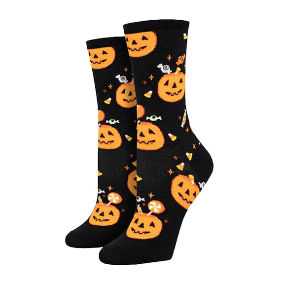 Ltpwer Novelty Socks Women, Pumpkin Candy Printed Festive Socks, Crazy Cute Mid-Culf Crew Sports Running Gym Socks Breathable Stretchy Funny Gifts Fall Sock for Womens Ladies A