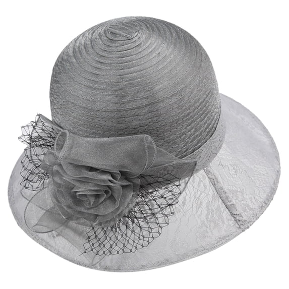 Ltpwer Organza Floral Derby Hat for Women,Tea Party Church Headwear,Wide Brim with Flower Accent,Dress Hat for Kentucky Derby,Wedding Guest,Bridal Shower,Formal Events,Garden Parties Grey One size