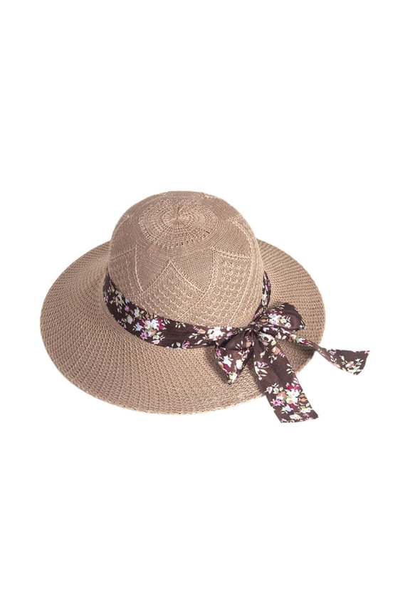 Ribbon Decor Paper Straw Sun Cap,Ladies Solid Color Wide Brim Hat,Adjustable Rear Band Thin Air Woven Material,Used for Summer Travel,Beach Relax,Weekend Play,Shopping Trip Coffee A