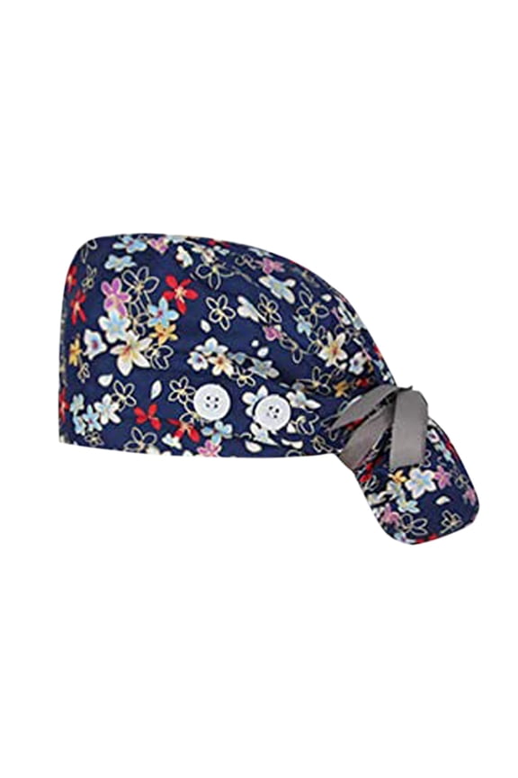 Scrub Cap Women Men Nurse Work Cap Printed Ponytail Surgical Hat,Two Side Buttons Adjustable Ribbon Tie Bouffant Cap,Dustproof Doctor Cap for Beauty Salon Clinic Multicolor9 One Size