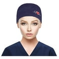 thumbnail image 1 of Ltpwer Scrub Caps Women Men Nurse Work Cap Printed Ponytail Surgical Hat,solid Two Side Buttons Adjustable Ribbon Tie Bouffant Cap,Dustproof Doctor Cap for Beauty Salon Clinic Navy One Size, 1 of 4