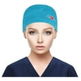 thumbnail image 1 of Ltpwer Scrub Caps Women Men Nurse Work Cap Printed Ponytail Surgical Hat,solid Two Side Buttons Adjustable Ribbon Tie Bouffant Cap,Dustproof Doctor Cap for Beauty Salon Clinic Sky Blue One Size, 1 of 4