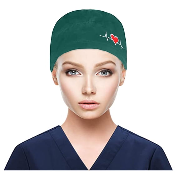 Ltpwer Scrub Caps Women Men Nurse Work Cap Printed Ponytail Surgical Hat,solid Two Side Buttons Adjustable Ribbon Tie Bouffant Cap,Dustproof Doctor Cap for Beauty Salon Clinic Mint Green One Size