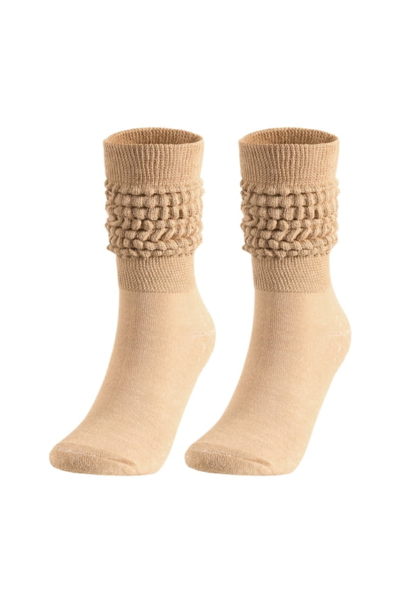 , Slouch Socks for Women, Cotton Knit Scrunch Boot Socks, Knee High Stacked Slouchy Solid Color Long Socks, Retro Chunky Ruched Design, for Winter, Fall, Daily Wear, 1 Pair Gold One size