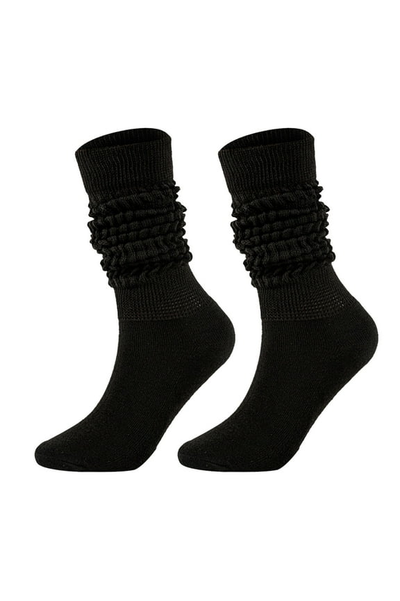 , Slouch Socks for Women, Cotton Knit Scrunch Boot Socks, Knee High Stacked Slouchy Solid Color Long Socks, Retro Chunky Ruched Design, for Winter, Fall, Daily Wear, 1 Pair Black One size