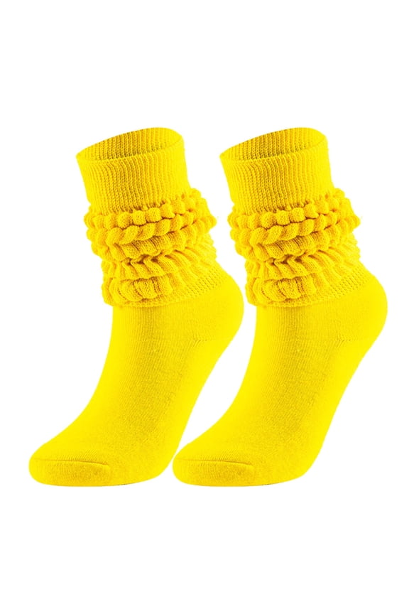 , Slouch Socks for Women, Cotton Knit Scrunch Boot Socks, Knee High Stacked Slouchy Solid Color Long Socks, Retro Chunky Ruched Design, for Winter, Fall, Daily Wear, 1 Pair Yellow One size
