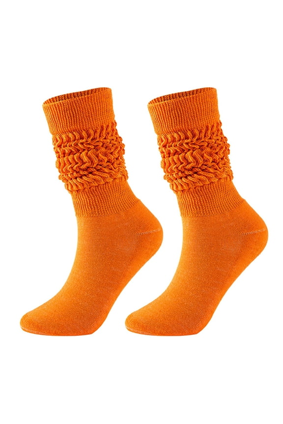 , Slouch Socks for Women, Cotton Knit Scrunch Boot Socks, Knee High Stacked Slouchy Solid Color Long Socks, Retro Chunky Ruched Design, for Winter, Fall, Daily Wear, 1 Pair Orange One size
