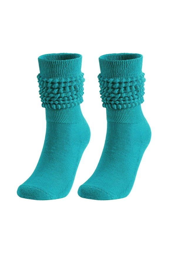 , Slouch Socks for Women, Cotton Knit Scrunch Boot Socks, Knee High Stacked Slouchy Solid Color Long Socks, Retro Chunky Ruched Design, for Winter, Fall, Daily Wear, 1 Pair BU3 One size