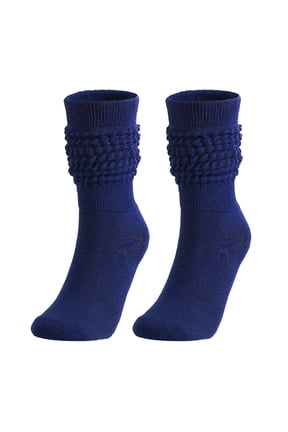 , Slouch Socks for Women, Cotton Knit Scrunch Boot Socks, Knee High Stacked Slouchy Solid Color Long Socks, Retro Chunky Ruched Design, for Winter, Fall, Daily Wear, 1 Pair Navy One size